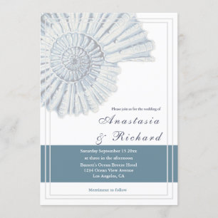 Nautical Blue Beach Shell Fossil Wedding Kaart