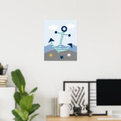 Nautical Blue Blauwgroen Grey Anchor Nursery Art P Poster (Thuiskantoor)