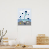 Nautical Blue Blauwgroen Grey Anchor Nursery Art P Poster (Keuken)