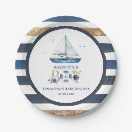 Nautical Blue Boat Ahoy Het is een Jongen Baby sho Papieren Bordje