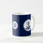 Nautical Blue Coffee Mok, Anchor and Ship's Wheel Koffiemok (Voorkant rechts)
