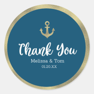 Nautical Blue Faux Folie Anchor Wedding Bedankt Ronde Sticker