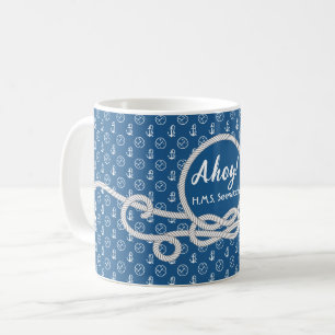 "Nautical Blue" gepersonaliseerde Captain's Coffee Koffiemok