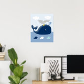 Nautical Blue Grey Whale Nursery Art print (Thuiskantoor)