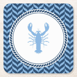 Nautical Blue Lobster kustfeestje  Vierkante Kartonnen Onderzetter