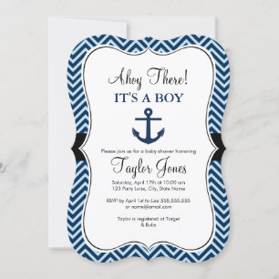 Nautical Blue Marine Babyshower Uitnodiging