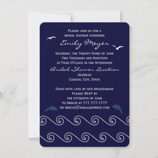 Nautical Blue Ocean Waves Bridal Shower Uitnodigin Kaart (Voorkant)