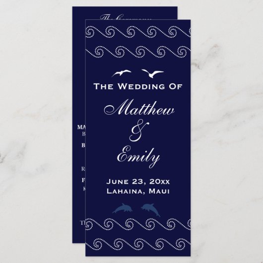 Nautical Blue Ocean Waves Wedding Program Programma (Voorkant / Achterkant)