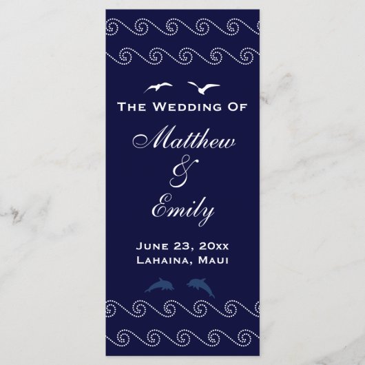Nautical Blue Ocean Waves Wedding Program Programma (Voorkant)