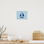 Nautical Blue Sail Boat en Chevron Personalized Poster (Keuken)
