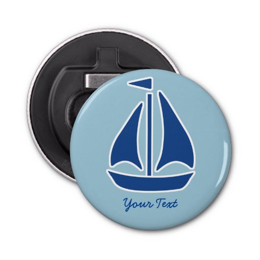 Nautical Blue Sailboat preppy gepersonaliseerd Button Flesopener (Voorkant)