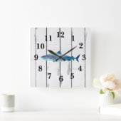 Nautical Blue Shark Ship Rustic Decor Vierkante Klok (Huis)