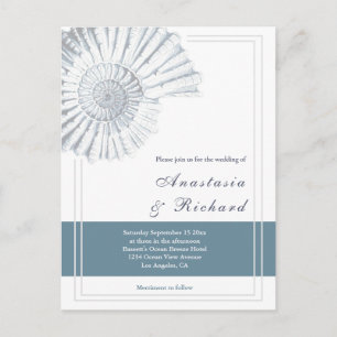 Nautical Blue Shell Budget Wedding Invitation Briefkaart