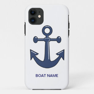 Nautical Blue Ship Anchor Custom Boat Name iPhone 11 Hoesje