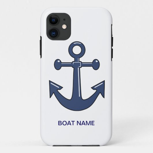Nautical Blue Ship Anchor Custom Boat Name Case-Mate iPhone Case (Achterkant)