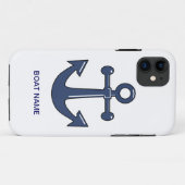 Nautical Blue Ship Anchor Custom Boat Name Case-Mate iPhone Case (Achterkant (horizontaal))