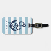 Nautical Blue Stripe Navy Anchor Personalized Bagagelabel (Voorkant horizontaal)