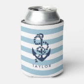Nautical Blue Stripe & Navy Anchor Personalized Blikjeskoeler (Blikje Voorkant)