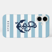 Nautical Blue Stripe & Navy Anchor Personalized Case-Mate iPhone Case (Achterkant (horizontaal))