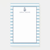Nautical Blue Stripe & Navy Anchor Personalized Post-it® Notes (Voorkant)