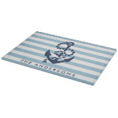 Nautical Blue Stripe & Navy Anchor Personalized Snijplank (Hoek)