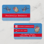 Nautical Blue stripe Tattoo rockable bakery Visitekaartje (Voorkant / Achterkant)