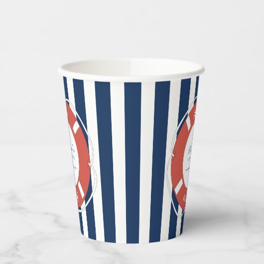 Nautical Blue Striped Baby shower Boy Papieren Bekers (Links)