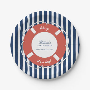 Nautical Blue Striped Baby shower Boy Papieren Bordje
