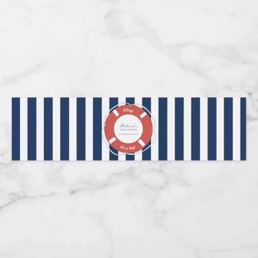 Nautical Blue Striped Baby shower Boy Waterfles Etiket (Enkel label)
