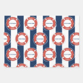 Nautical Blue Striped Custom Name Birthday Inpakpapier Vel (Voorkant 2)