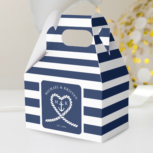 Nautical Blue Striped Heart Anchor Wedding Bedankdoosjes
