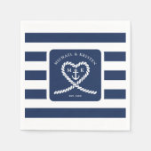 Nautical Blue Striped Heart Anchor Wedding Servet (Voorkant)