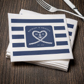 Nautical Blue Striped Heart Anchor Wedding Servet