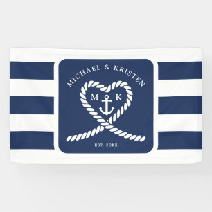 Nautical Blue Striped Heart Anchor Wedding Spandoek