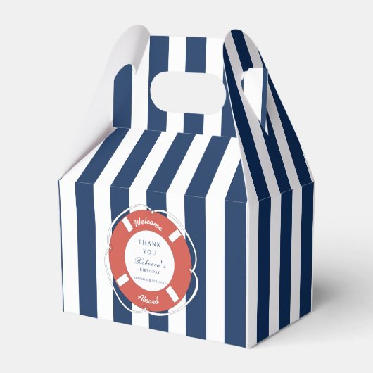 Nautical Blue Striped Welcome Aboard Birthday Bedankdoosjes (Voorkant Zijde)