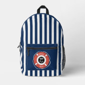 Nautical Blue Striped Welcome Aboard Logo Bedrukte Rugzak (Voorkant)