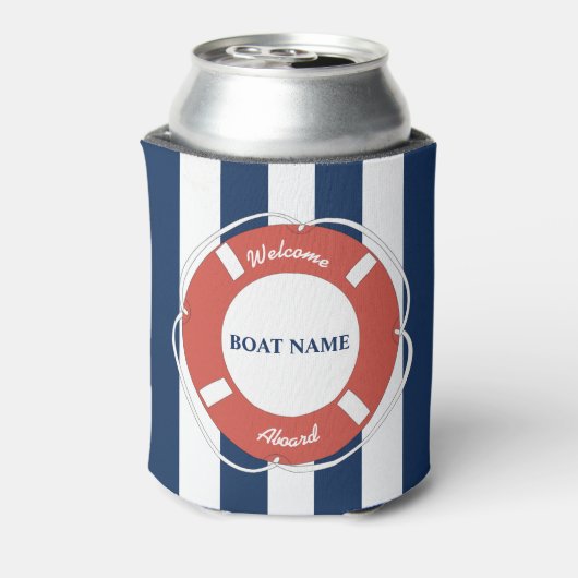 Nautical Blue Striped Welcome Aboard Name Blikjeskoeler (Blikje Achterkant)
