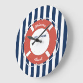 Nautical Blue Striped Welcome Aboard Name  Grote Klok (Hoek)