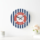 Nautical Blue Striped Welcome Aboard Name  Grote Klok (Huis)
