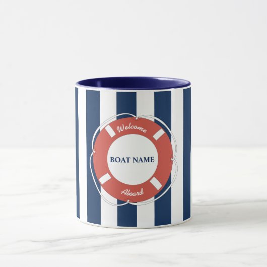 Nautical Blue Striped Welcome Aboard Name Mok (Midden)