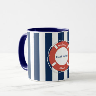 Nautical Blue Striped Welcome Aboard Name Mok