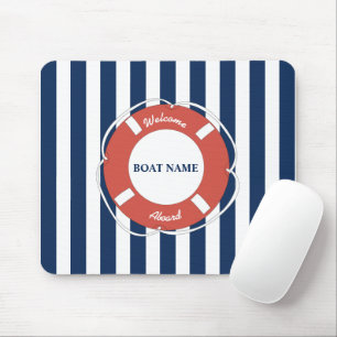 Nautical Blue Striped Welcome Aboard Name Muismat