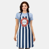 Nautical Blue Striped Welcome Aboard Name Schort (Gedragen)