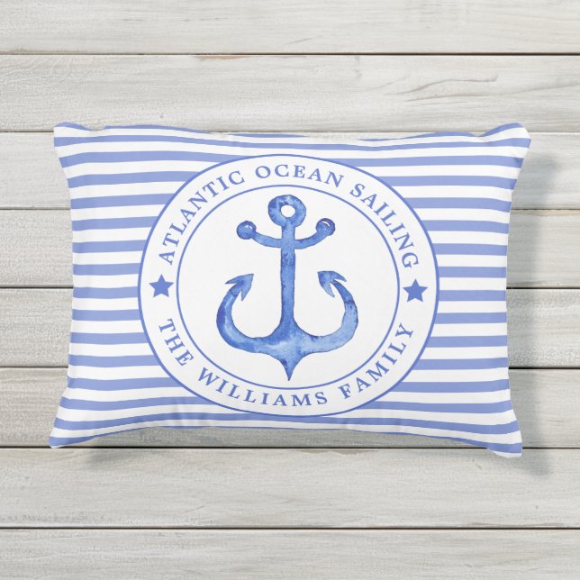 Nautical Blue Stripes - Aangepaste buitenste piloo Buitenkussen (Achterkant)