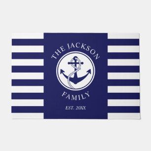 Nautical Blue Stripes Familienaam Deurmat