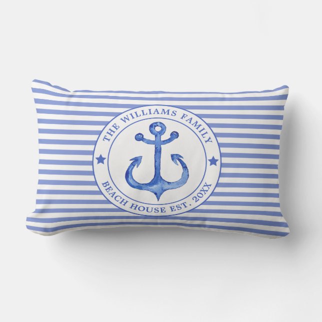 Nautical Blue Stripes - Family Beach House Kussen (Voorkant)