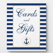 Nautical Blue Stripes Gold Wedding Cards Fotoplaat (Voorkant)