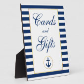 Nautical Blue Stripes Gold Wedding Cards Fotoplaat (Zijkant)