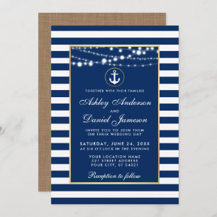 Nautical Blue Stripes Licht Invite B Kaart