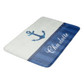 Nautical Blue Stripes Pattern Anchor Custom Name Badmat (Gekanteld)